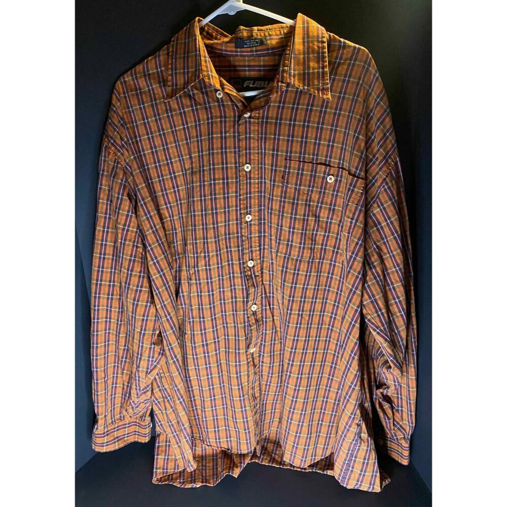 Vtg Fubu The Collection Button Long Sleeve Plaid Shirt Mens 2XL